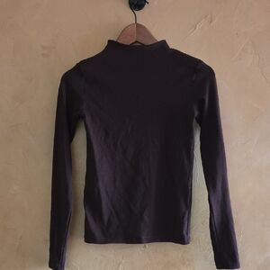 Zara Long Sleeve Cotton Mock Neck Top - Brown